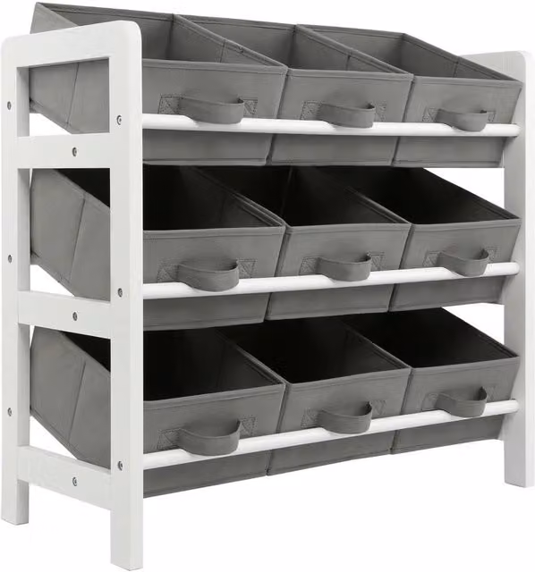 PAWNORA Toy Box Storage Unit with Drawers in Grey and White