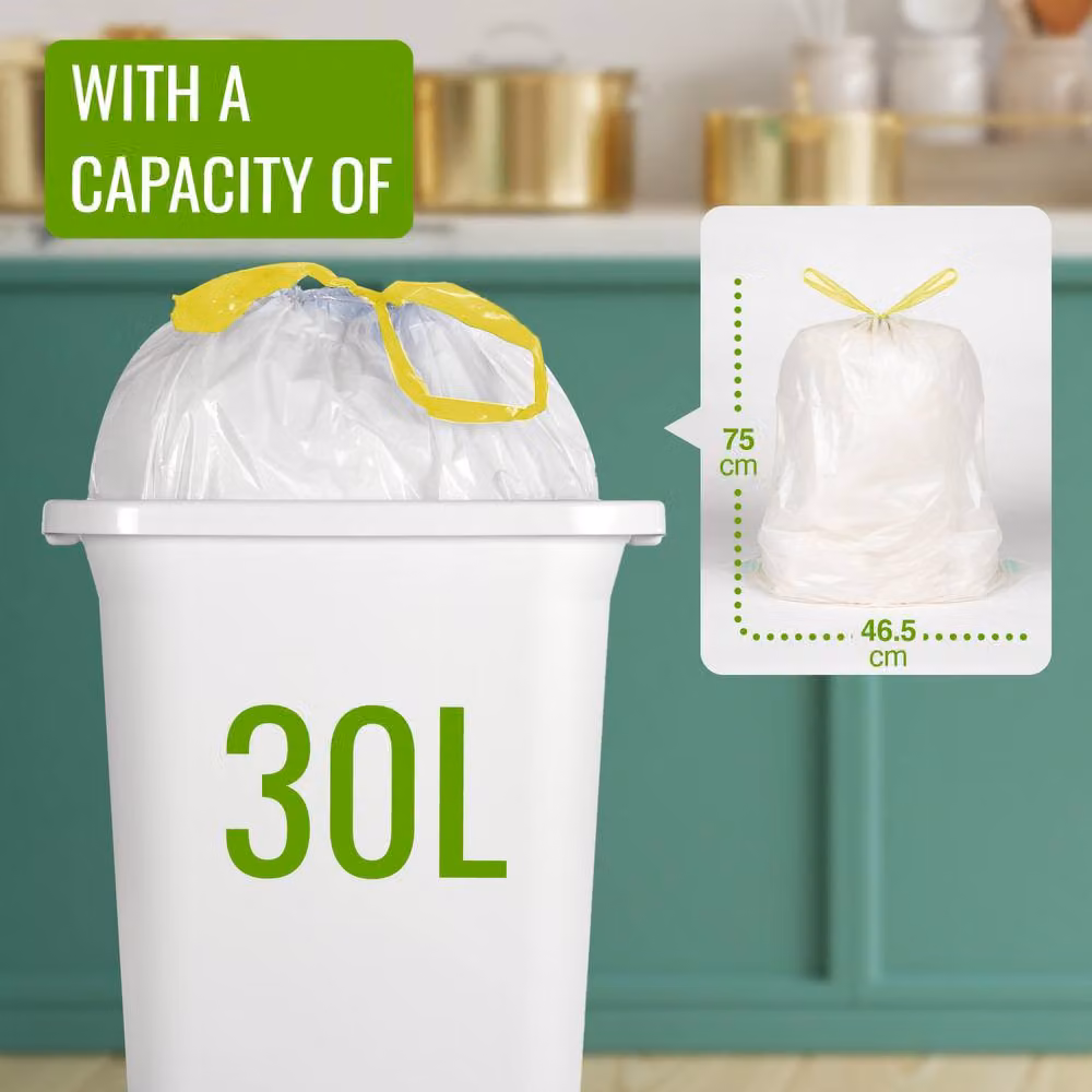 EcoBag White Kitchen Drawstring Bin Liners, 30L, 20 Pack – 2