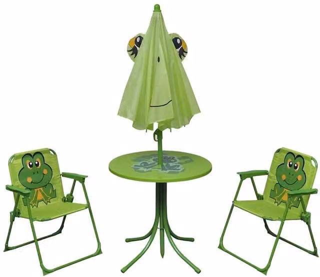 Berkfield Home 3 Piece Kids Garden Bistro Set with Parasol in Green Metal