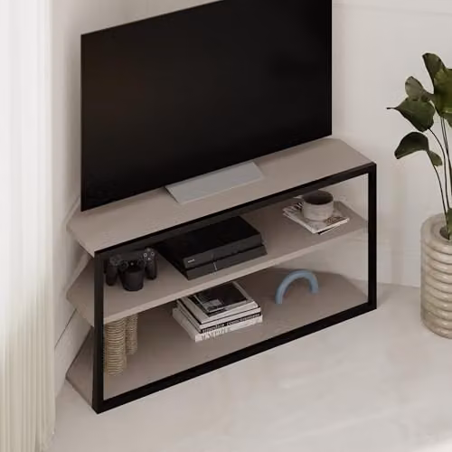 HOCUS PICUS Modern TV Unit with Media Compartments in Grey and Brown Oak Wood and Metal – 2
