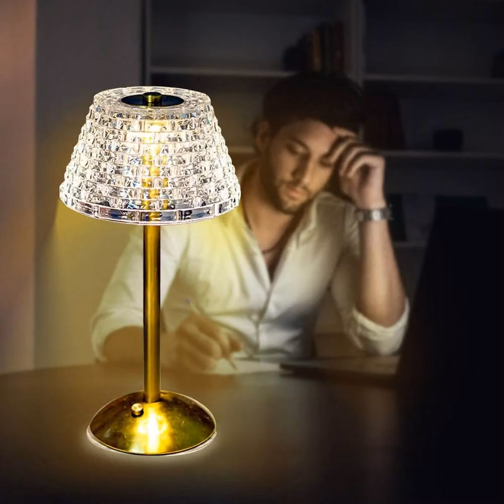EONLION Rechargeable LED Table Lamp in Gold with Crystal and Metal Design, Dimmable Touch Control – 3