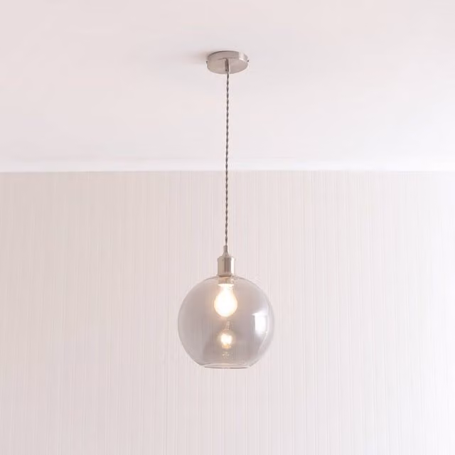 ValueLights Shaw Adjustable Single Pendant Ceiling Light with Glass Sphere in Silver, Gold, Black or Chrome