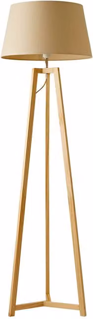 ValueLights Lottie Natural Wood Floor Lamp with Beige Fabric Cone Shade