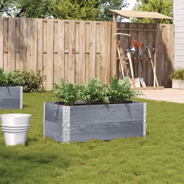 Berkfield Home Garden Grey Wooden Raised Bed Planter with Galvanised Steel, W: 100 cm, D: 50 cm, H: 50 cm