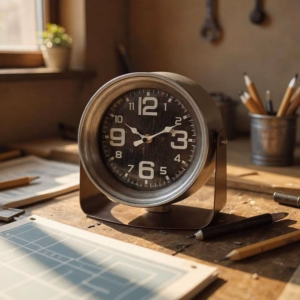 Minster Round Analog Tabletop Clock in Silver, W: 21 cm, H: 20 cm, D: 7 cm – 2