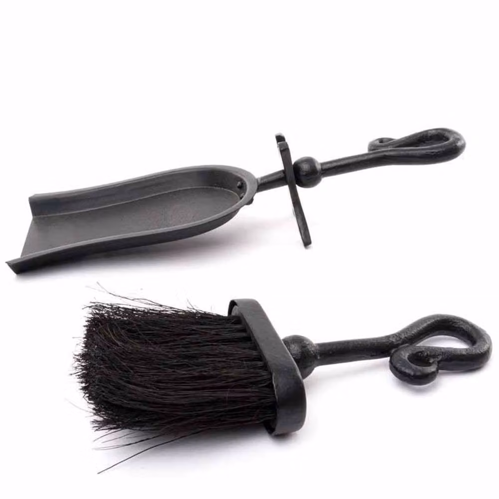 Lemon Pavilion Furniture and Decor Crook Handled Metal Hearth Tidy, Black, W: 38 cm, D: 38 cm, H: 9 cm – 3