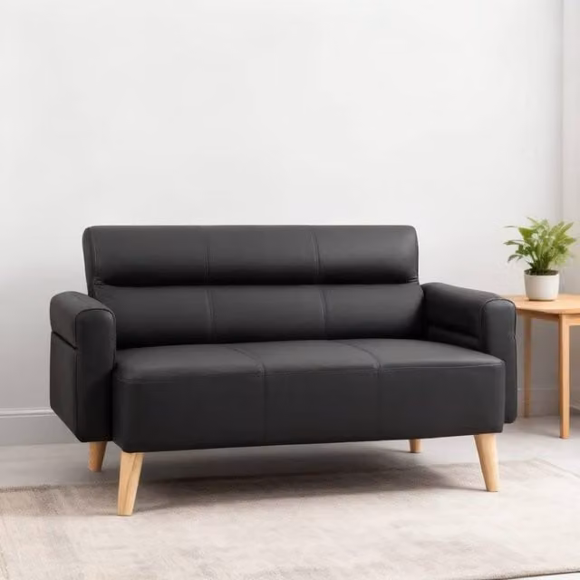 ERGOVEXA Modern 2 Seater Faux Leather Sofa in Black