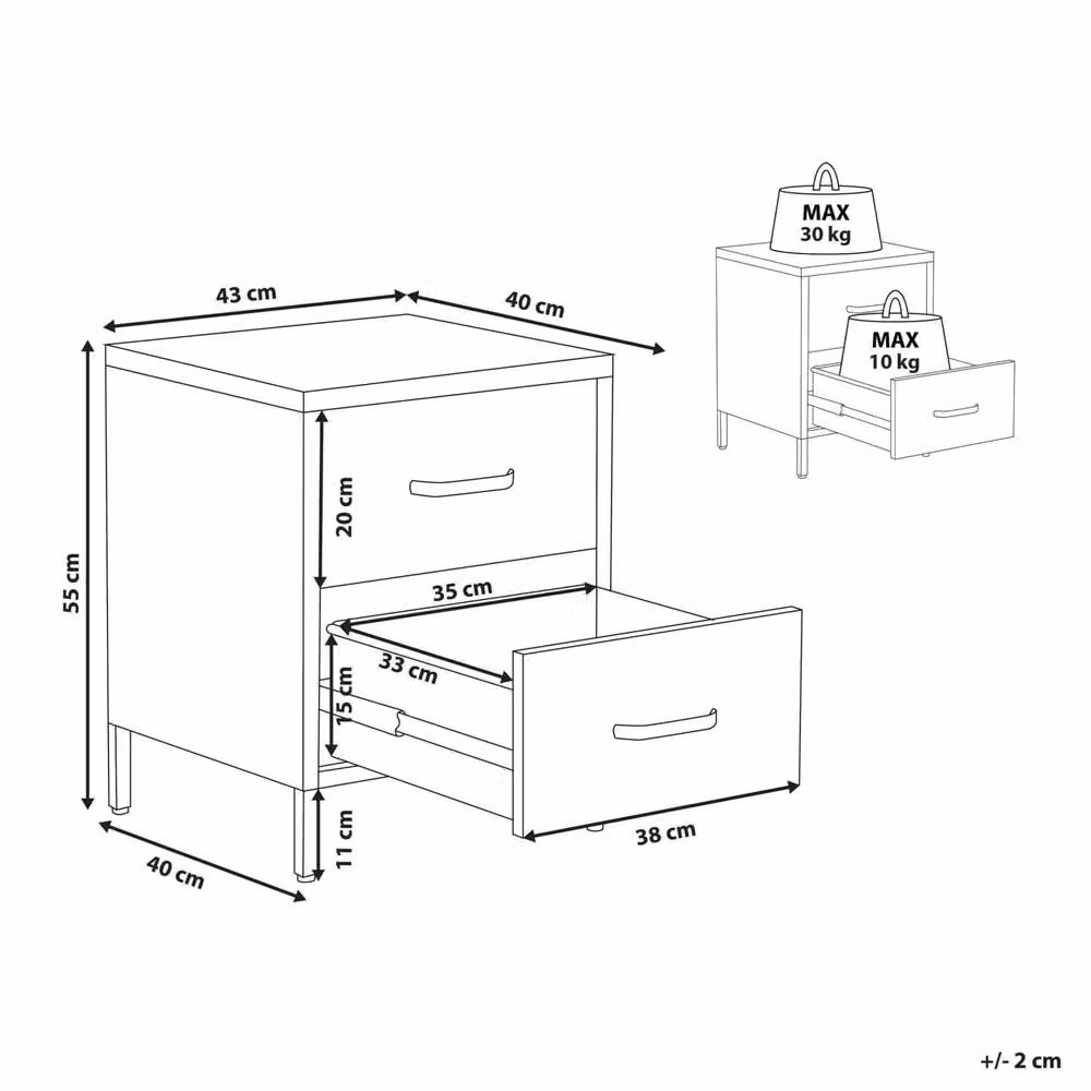 Wyld and Coco Green Steel 2 Drawer Bedside Table with Glass Top – 3