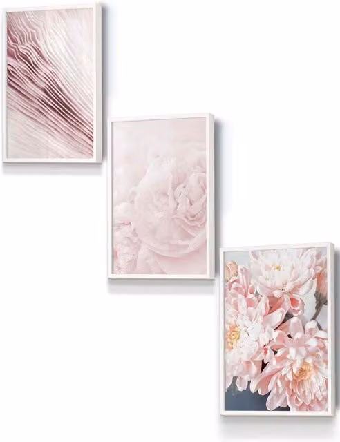 ARTZE Abstract Pink Macro Floral Framed Wall Art in White, W: 33 cm, H: 45 cm, D: 20 mm