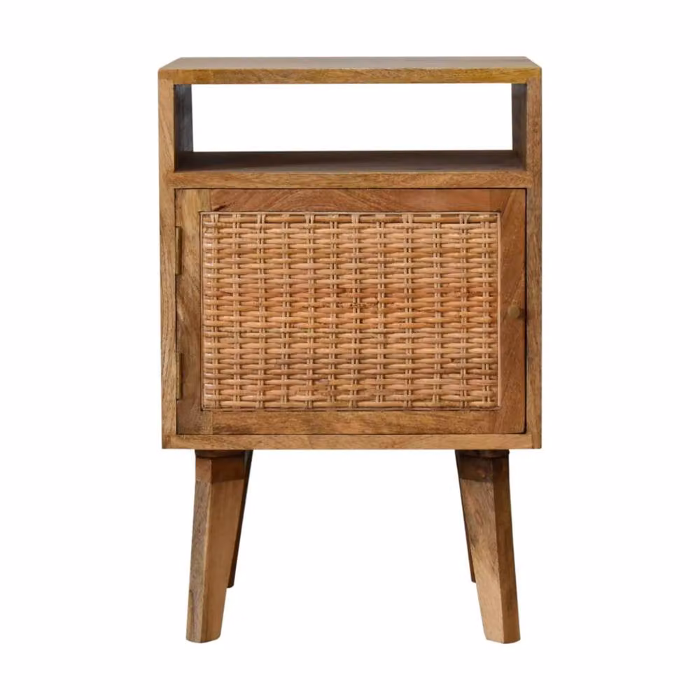 Wyld Haus Breil Natural Mango Wood Bedside Table with Rattan Door in Brown – 2