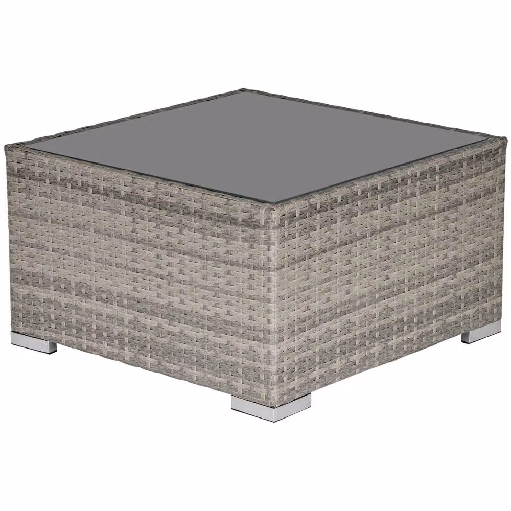 Wyld Haus Vimito Square Rattan Outdoor Side Table with Glass Top, Light Grey – 2