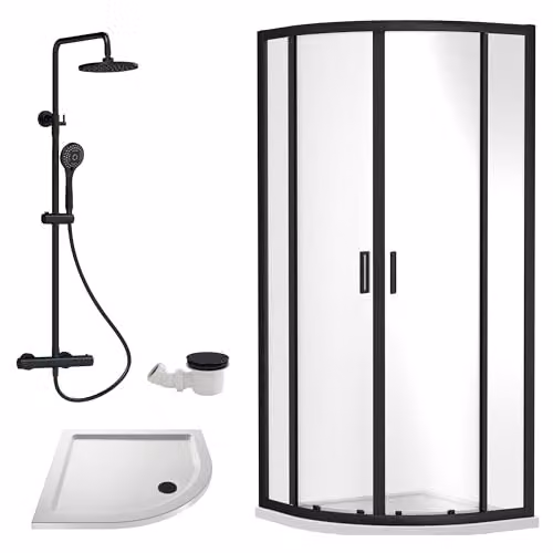 Balterley Quadrant Shower Enclosure with Tray and Thermostatic Shower Kit in Black, W/D/H: 78 x 78 x 185 cm