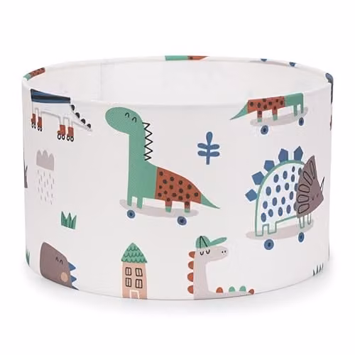 ValueLights Kids Skating Animal Dino Easy Fit Pendant Lampshade, Multicolour Fabric Cylinder Ceiling Light, Width: 25 cm