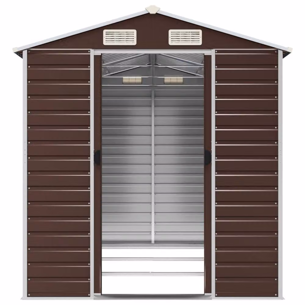 Berkfield Home Brown Galvanised Steel Garden Shed W/D/H: 191 x 300 x 198 cm – 4
