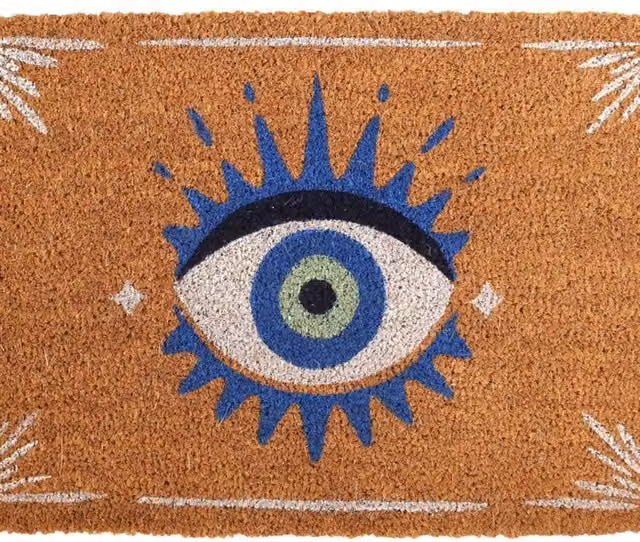 KDMK Natural All Seeing Eye Coir Doormat in Blue, Brown and Multicolour