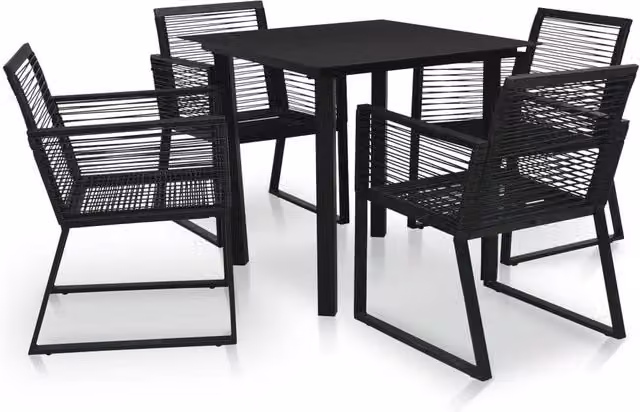 Berkfield Home 5 Piece Outdoor Dining Set in Black PVC Rattan and Glass with Powder Coated Steel Frame