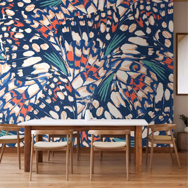 Origin Murals Abstract Butterfly Wings Wall Mural in Blue