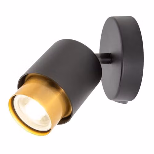 Happy Homewares Modern Matte Black and Gold Metal Adjustable Cylinder Wall Light with Rocker Switch, W/D/H: 16 x 10 x 10 cm – 1