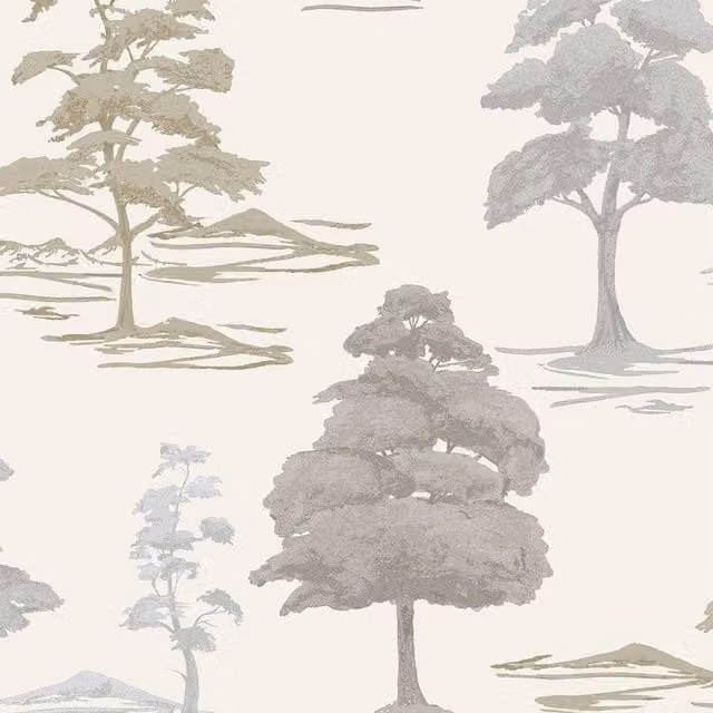 Belgravia Carlotta Tree Heavyweight Textured Botanical Floral Wallpaper in Beige and Cream