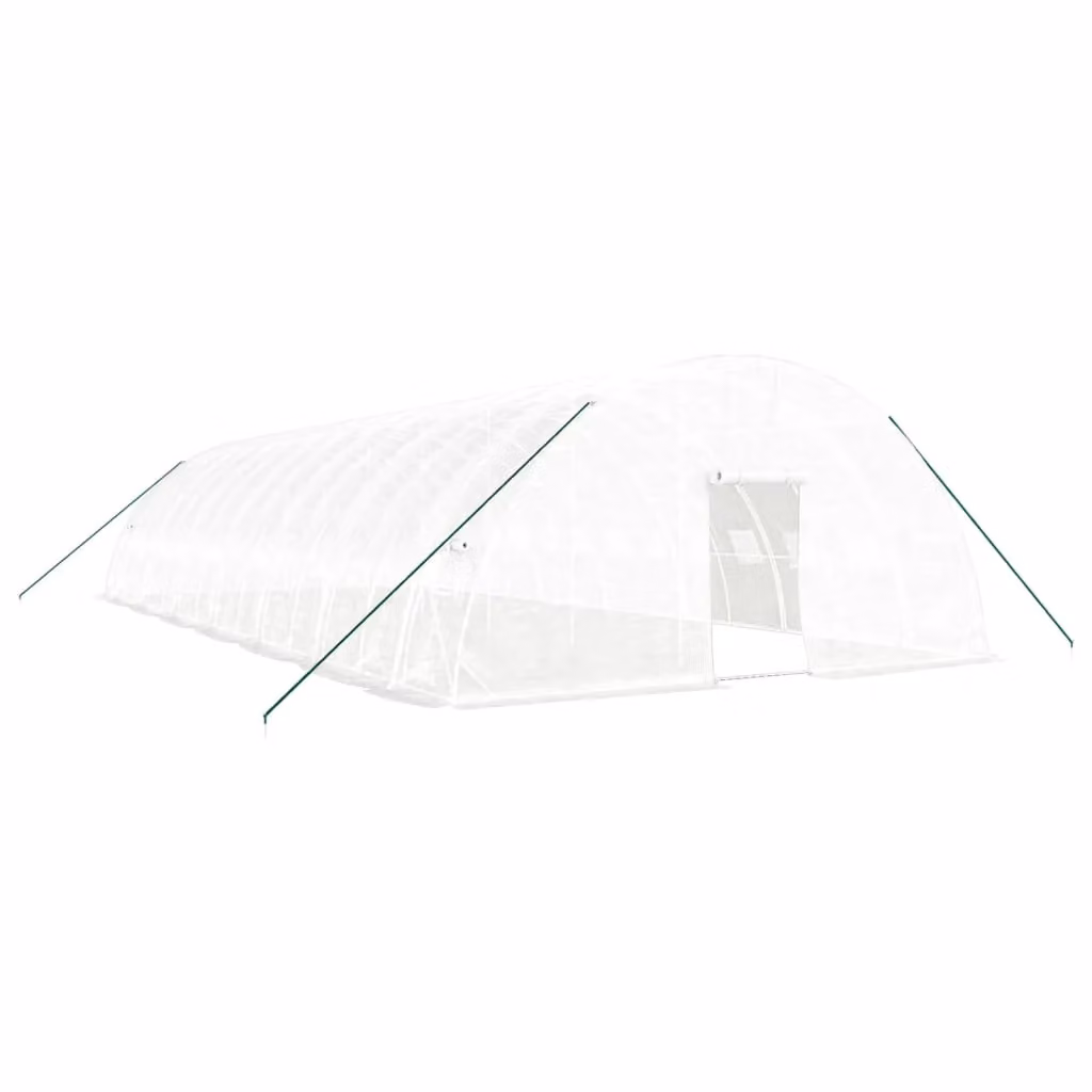 Berkfield Home White Steel Frame Greenhouse with Curved Plastic Roof, W/D/H: 14 x 6 x 2.85 m – 2