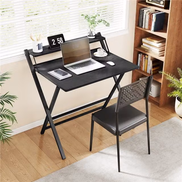 Yaheetech Foldable Computer and Laptop Desk in Black with Rectangular MDF Top and Metal X-Frame