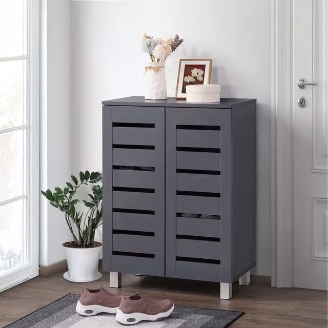 Swish Furniture Euston Modern 2 Door Shoe Storage Cabinet in Dark Grey
