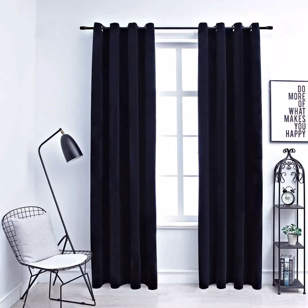 Berkfield Home Elegant Blackout Velvet Curtains with Eyelets, Black, 2 Pack, W: 140 cm, H: 225 cm – 2