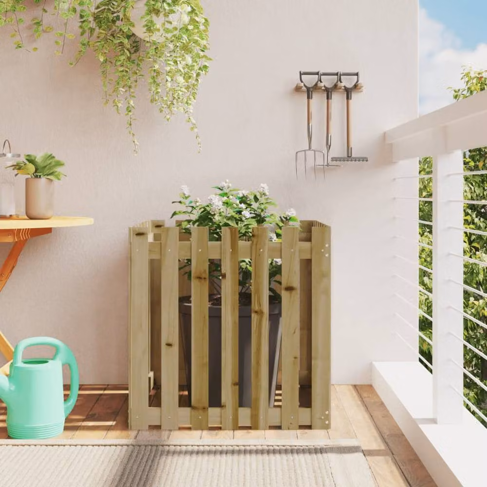 Berkfield Home Beautiful Garden Planter with Fence Design in Brown, W/D/H: 70 x 70 x 70 cm – 2
