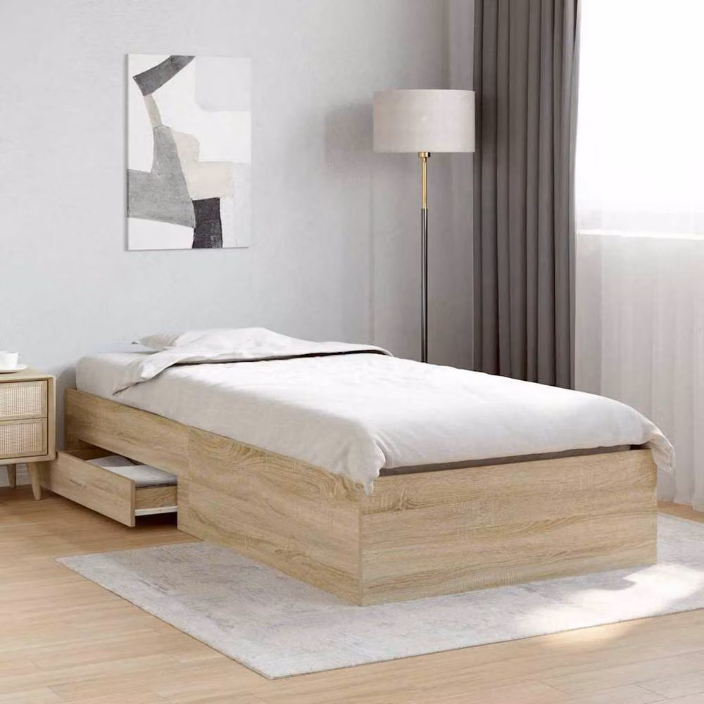 Berkfield Home Modern Sonoma Oak Bed Frame in Light Brown, Engineered Wood, W/D/H: 90 x 190 cm – 2