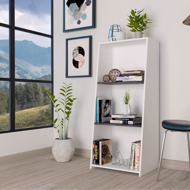 Core Products Ltd Dallas Low Bookcase with 3 Shelves in White and Grey