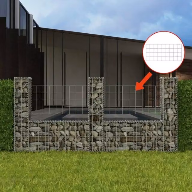 Berkfield Home U-Shape Galvanised Steel Gabion Basket in Silver, W: 240 cm, D: 20 cm, H: 100 cm