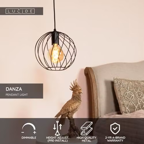 Lucide Danza Black Metal Sphere Pendant Light, Diameter: 25 cm – 2