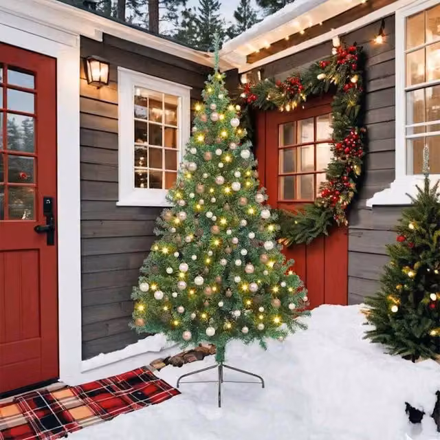 Berkfield Home Artificial Pre-lit Christmas Tree in Green, Height: 210 cm
