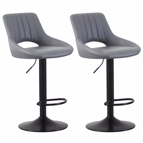 mcc direct Stacey Set of 2 Grey Faux Leather Swivel Bar Stools with Backrest and Footrest – 1