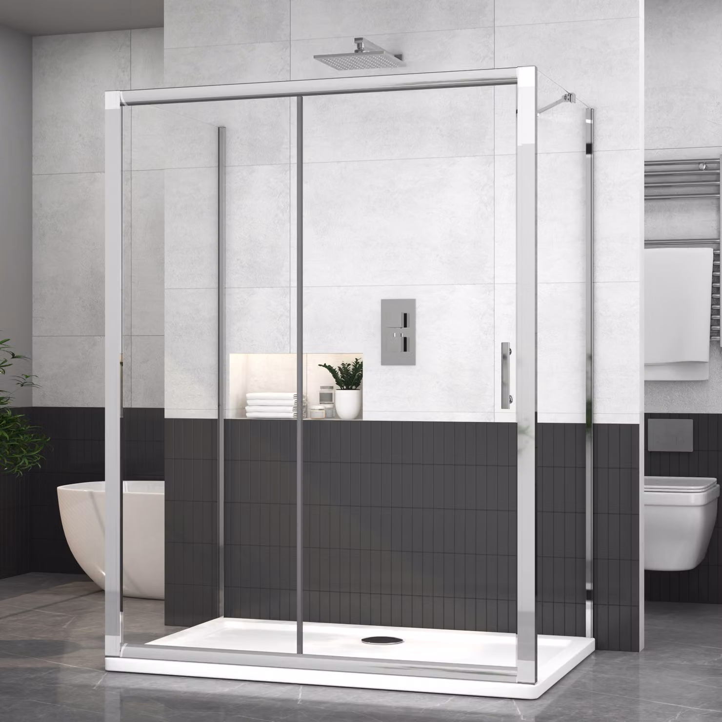 Royal Bathrooms Grand Rectangular 3-Sided Shower Enclosure with Sliding Door, Transparent 6mm Glass, Silver, W: 170 cm, D: 70 cm