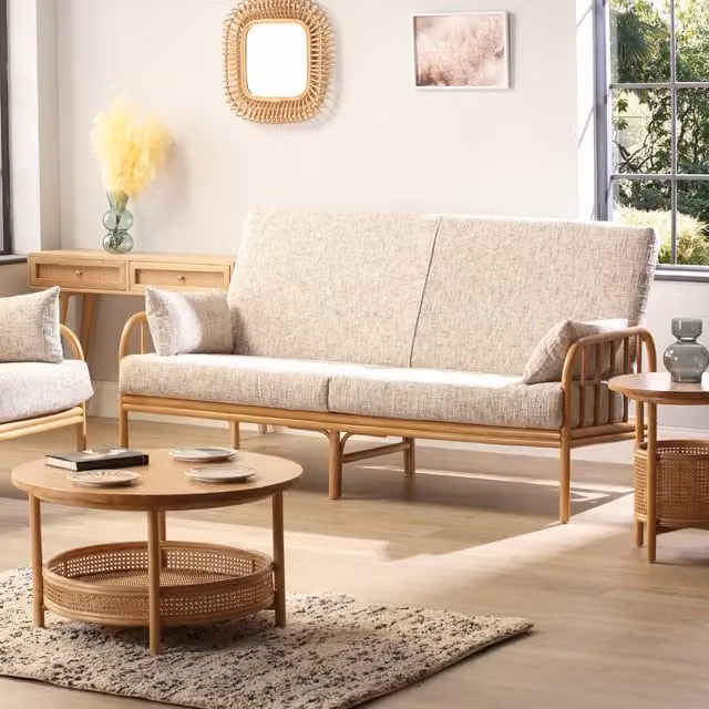 Desser Aspen 3 Seater Suite in Light Oak with Rattan Details