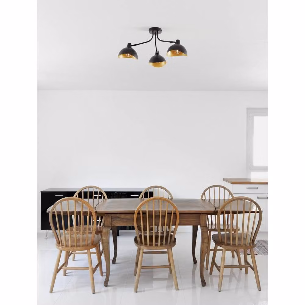 Nova Luce Geti Long Multi Arm Semi Flush Ceiling Lamp in Matt Black and Gold/Brass with E14 Base – 2