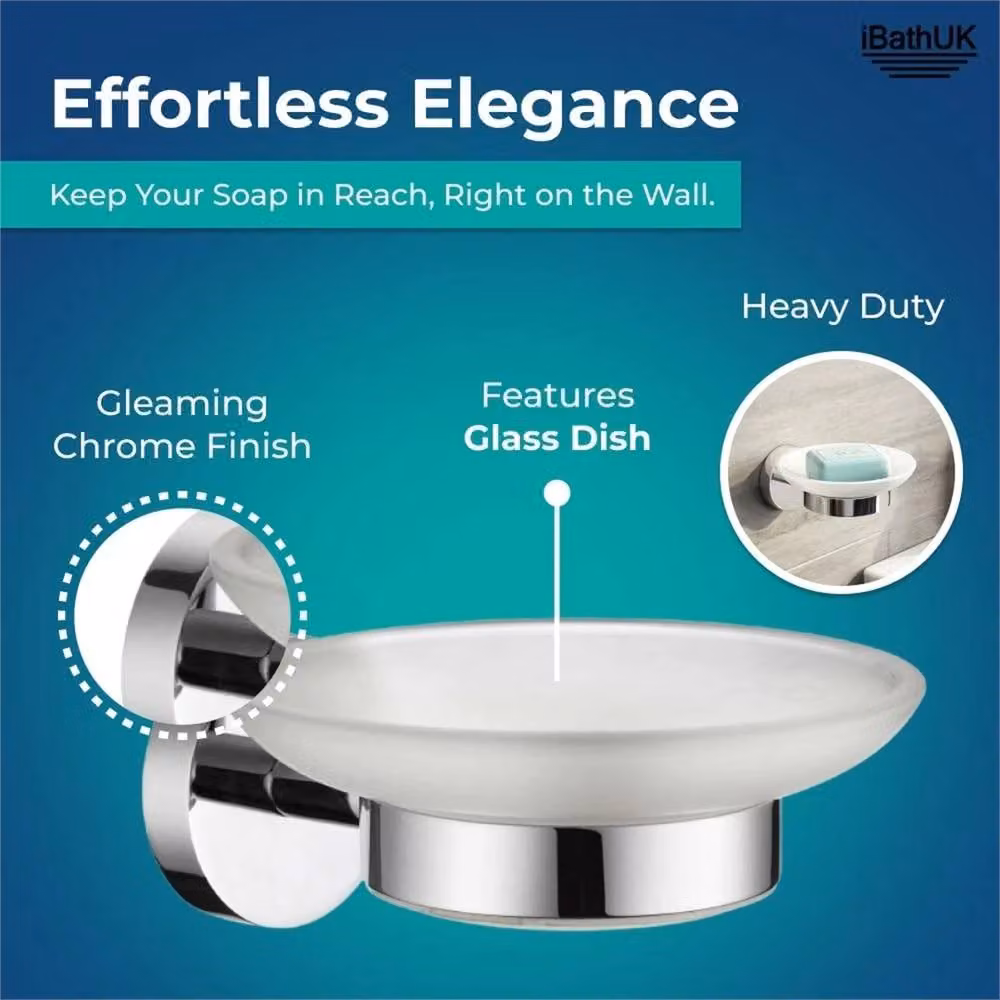 Havendro Wall Mounted Round Soap Dish Holder in White Glass and Chrome – 3