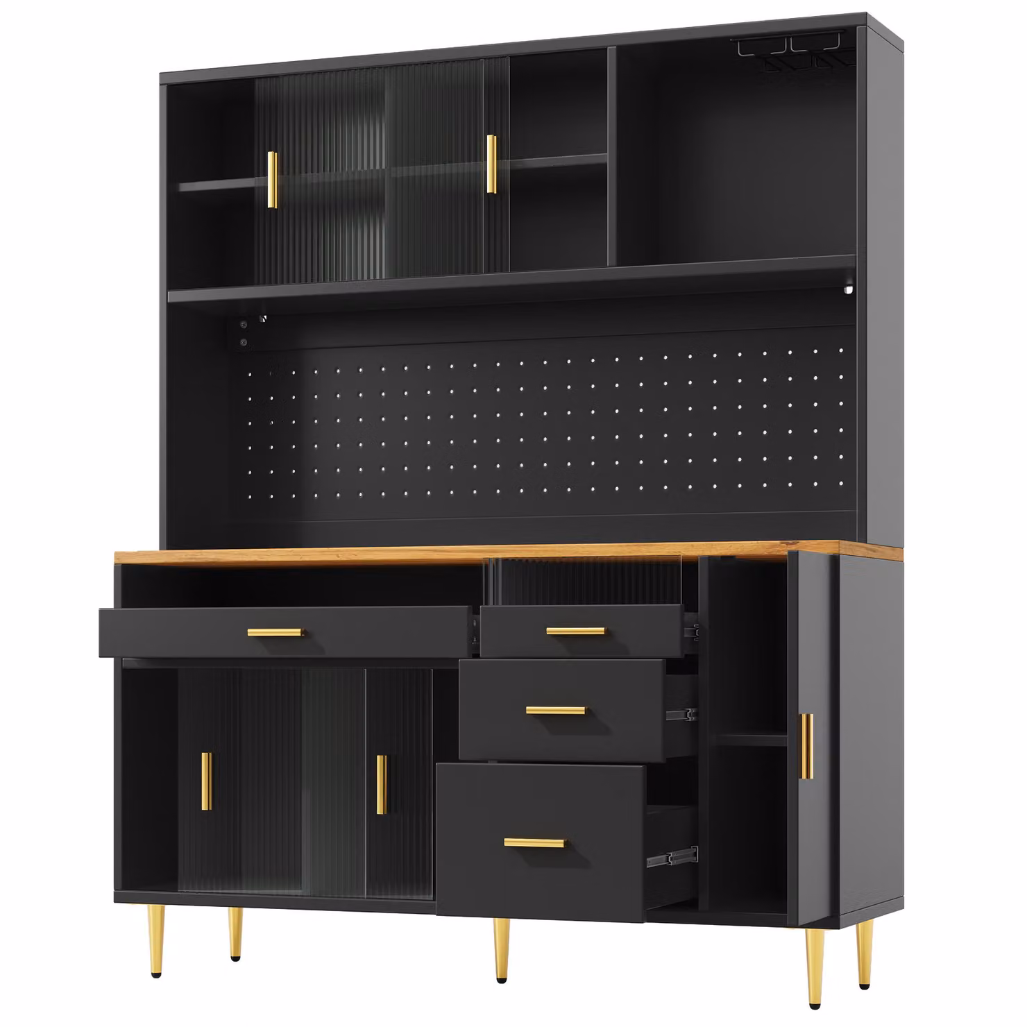 Aosom UK Modern Black Highboard with App-Controlled LED Lighting and Sliding Glass Doors, W/D/H: 39 x 39 x 171 cm – 2