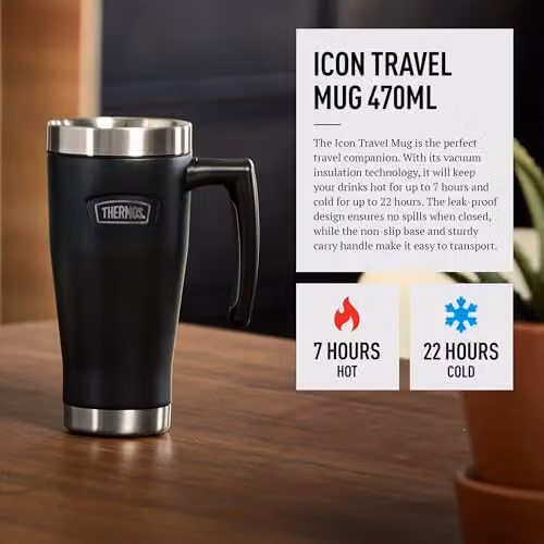 Thermos Icon Stainless Steel Travel Mug with Lid, Black, 470ml – 2
