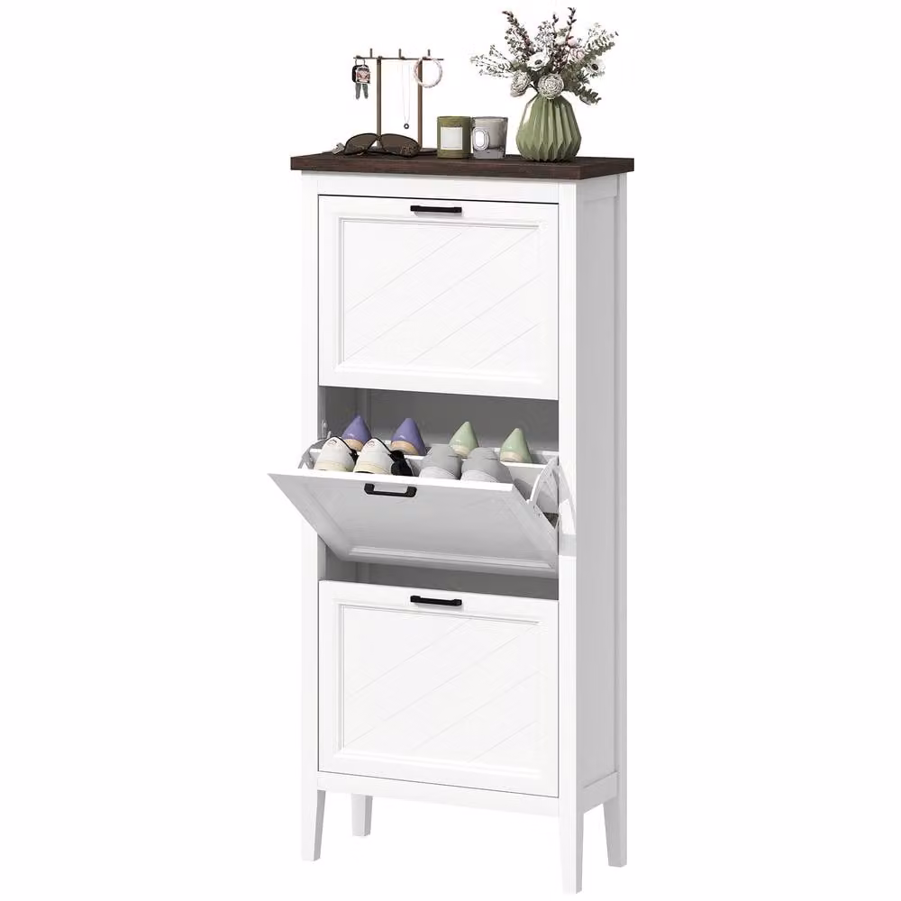 STILVORA Modern Shoe Cabinet with 3 Tilting Compartments in White and Brown – 2
