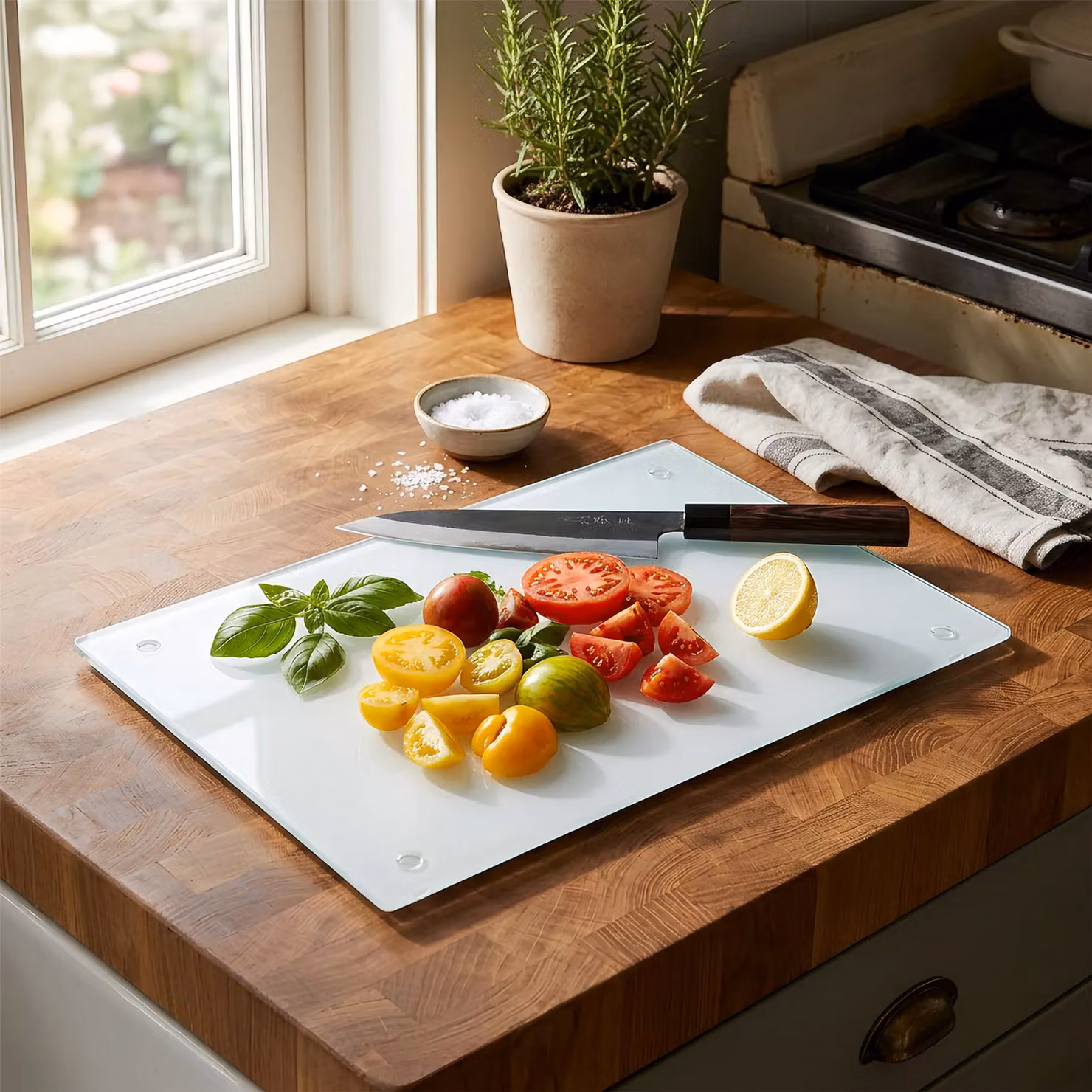 Harbour Housewares Glass Chopping Board in White, W: 50 cm, D: 40 cm – 4