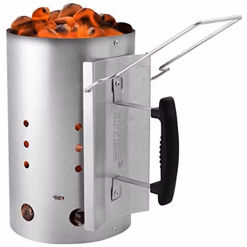 AMOS Charcoal Chimney Starter Grill Barbecue in Silver, Galvanised Steel with 2.8kg Capacity – 1