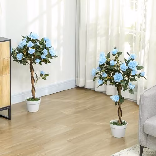Outsunny Set of 2 Blue Artificial Rose Trees, 90 cm Height – 2