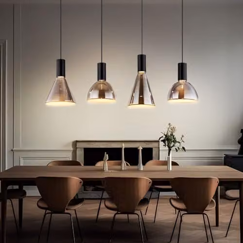Globo Lighting Labora Bar Pendant Light in Black and Smoke Glass, 4x LED Warm White – 4