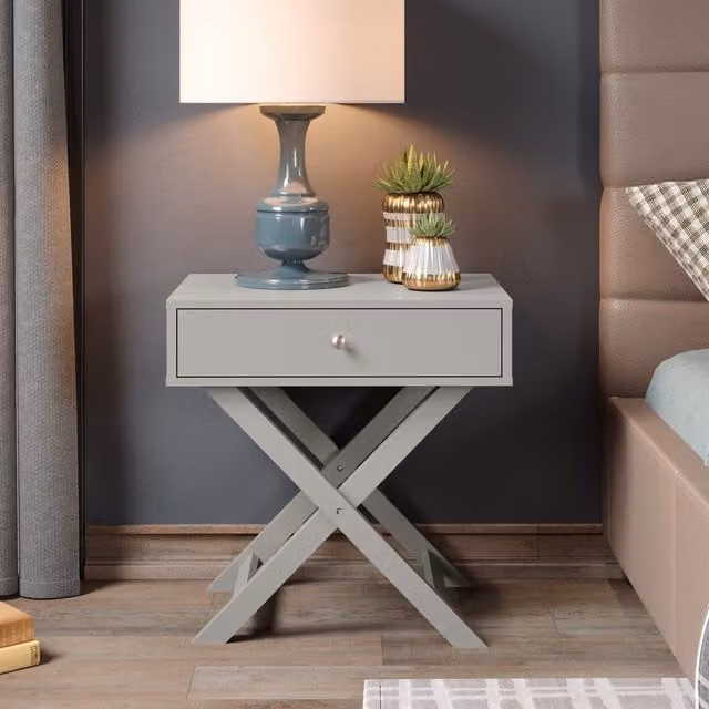 Core Products Set of 2 Options One Drawer Bedside Cabinets with Cross Frame Legs in Light Grey