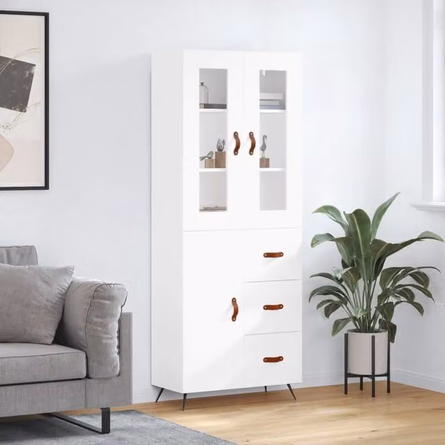 Berkfield Home White Matt Highboard W/D/H: 69.5 x 34 x 180 cm