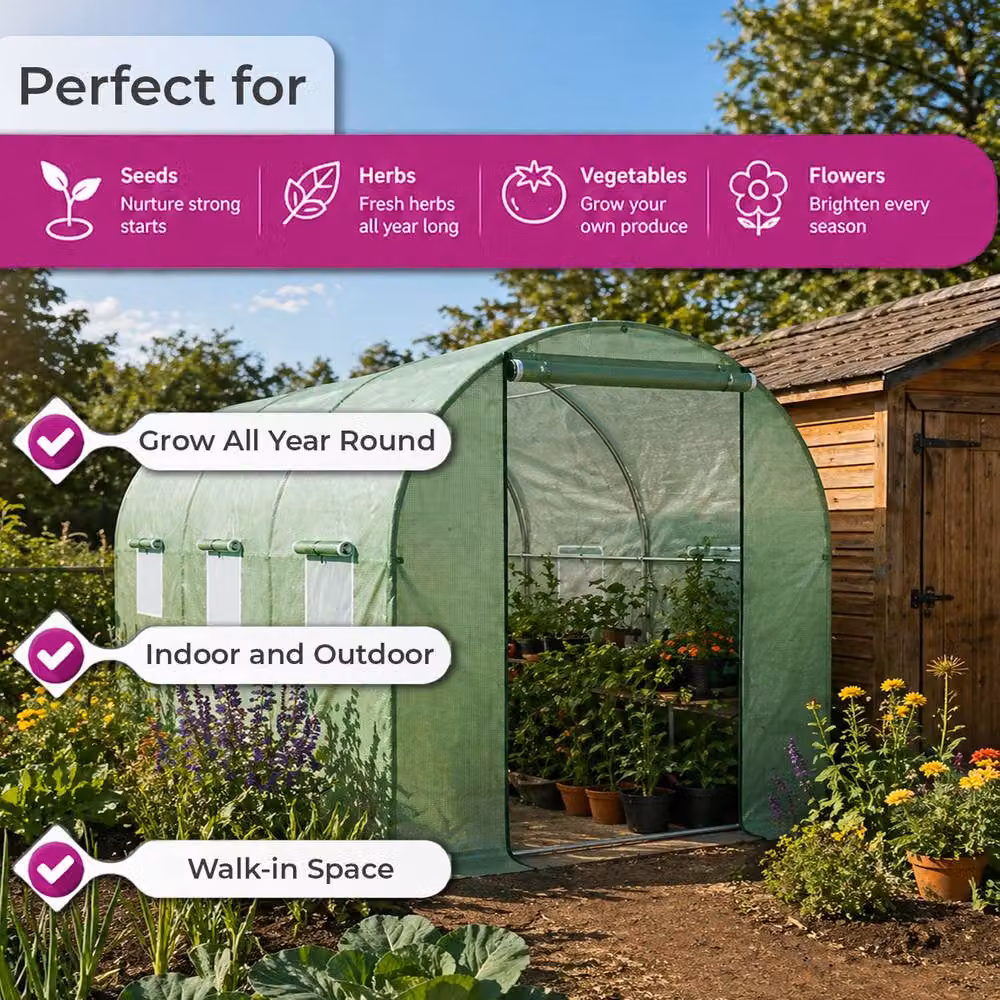 Neo Garden Green Walk-In Polytunnel Greenhouse, W: 300 cm, D: 200 cm, H: 200 cm – 3
