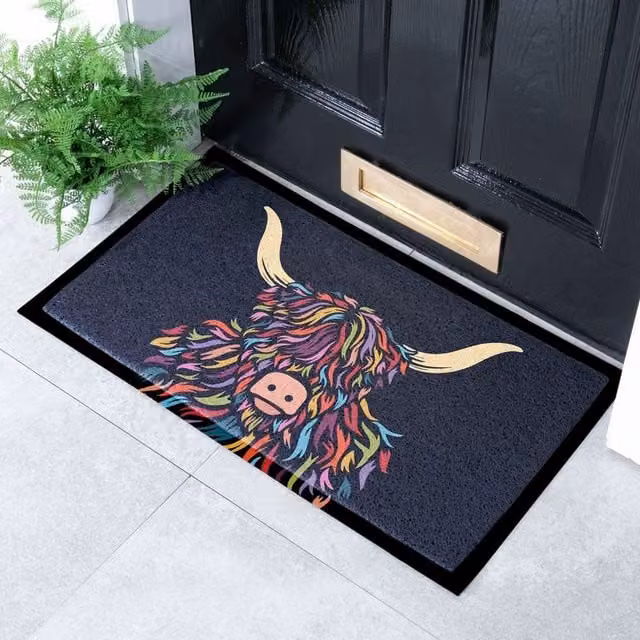 Artsy Mats Highland Cow Multicolour Indoor Outdoor Doormat W/D: 70 x 40 cm – 1