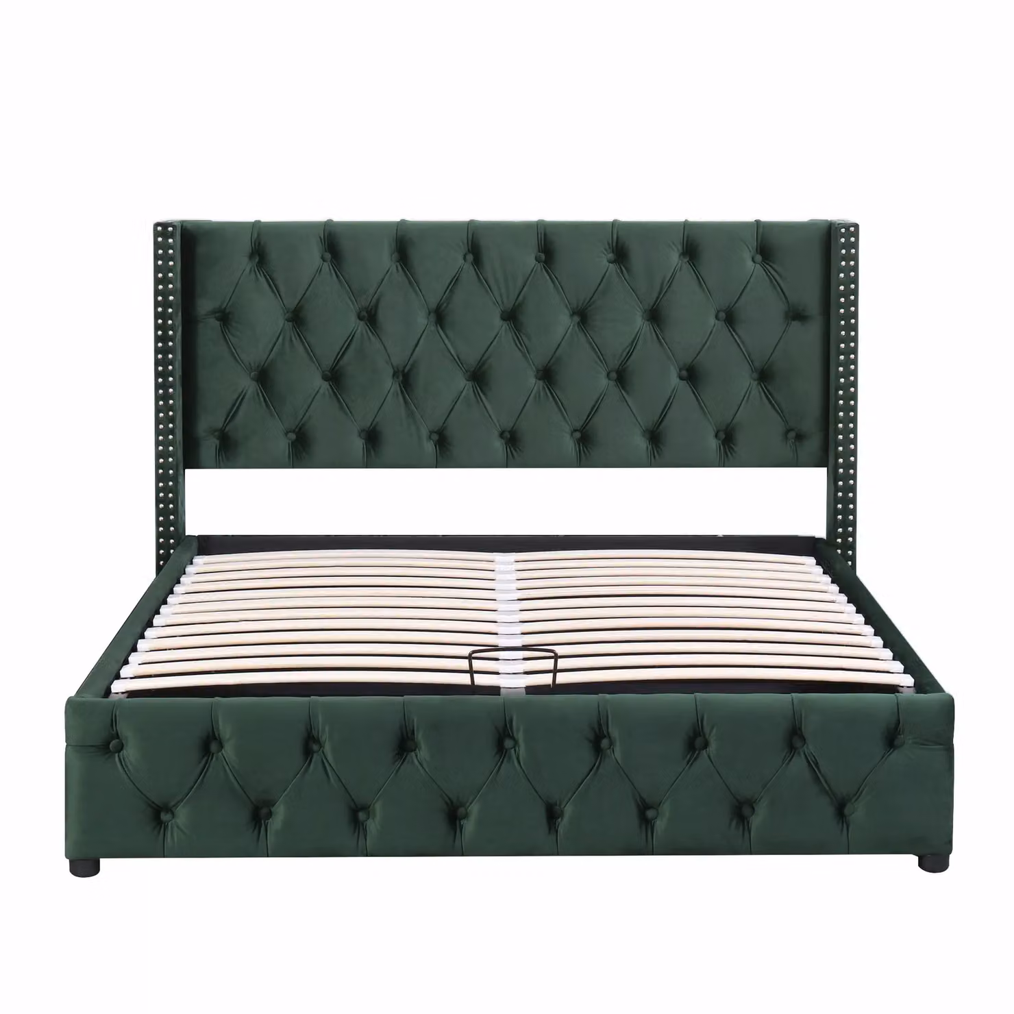 Matteo Luxury Green Velvet Upholstered Double Bed Frame with Hydraulic Ottoman Storage W: 135 cm, D: 190 cm – 5